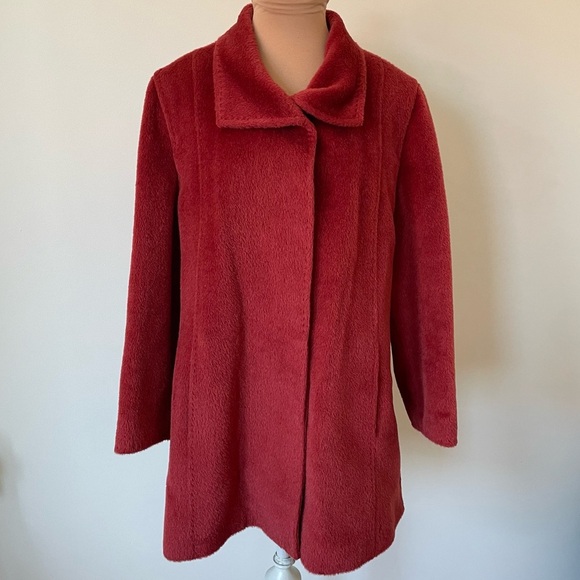Cinzia Rocca Baby Alpaca Wool Red Hidden Button Placket Pointed Collar Coat 10 - Picture 4 of 12